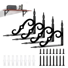 LALAGO Pack of 4 Shelf Brackets, Black Metal, 19 cm, Shelf Brackets, Vintage, Antique Style S-Shaped Shelf Brackets, Heavy Duty Angle for Wall Shelf, Floating Shelf, Wall Console, Shelves