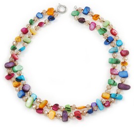 Avalaya 2-Row Multicoloured Shell Nugget with Nude Coloured Crystal Bead Necklace/44cm Long/ 6cm Ext