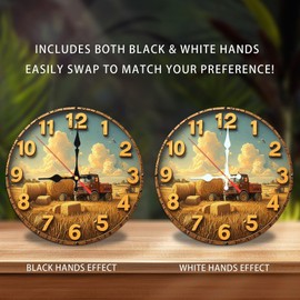 Farm Tractor Hay Bale Rustic Wall Clock 10-Inch Wooden Wall Clock, Silent Movement, Battery Operated (AA Batteries Not Included), Artistic Home Decor, Perfect for Home Accents