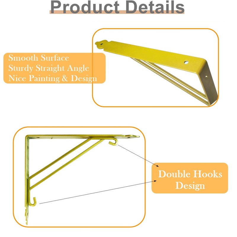 Z METNAL Gold Shelf Brackets, Triangle Shelving Brackets, Versatile Right