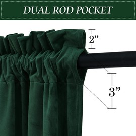 RYB HOME Velvet Curtains 72 inches Long, Rod Pocket Soft Fabric Curtains & Drapes for Bedroom Cafe, Hunter Green, W 42 x L 72, 2 Panels Set