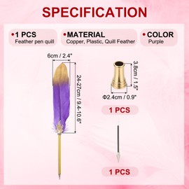PATIKIL Feather Pen Quill, Feather Ballpoint Pen Bulk Refined Vintage Feather Calligraphy Pen with Golden Pen Holder for Guest Signature Wedding Bridal Office Writing, Purple