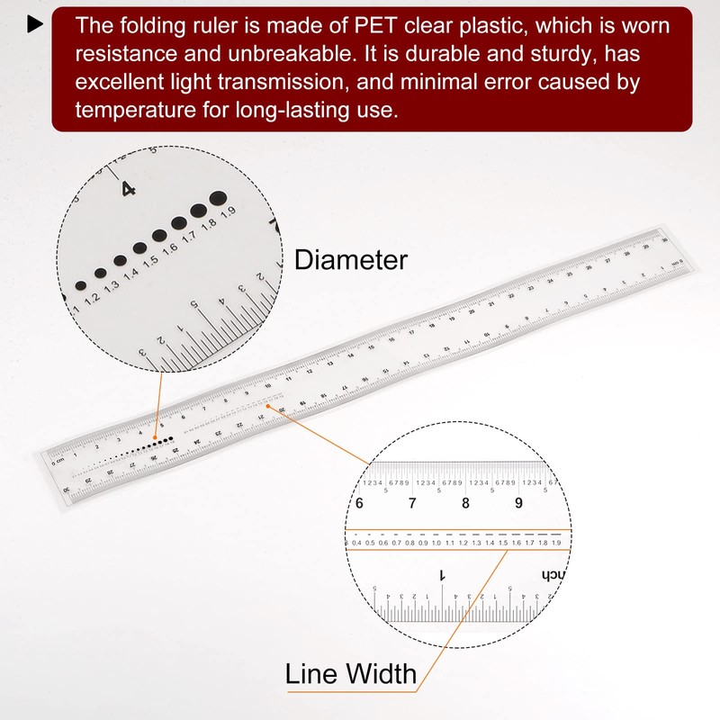 sourcing map Film Flexible Ruler 30cm 0.5mm Scale PET Plastic