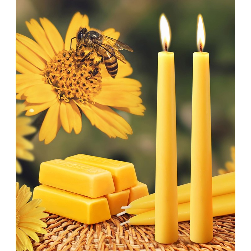 24 Packs Natural Beeswax Taper Candles 8 inch Beeswax Candles