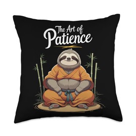 Sloth Meditation Lazy Sleepy Kung Fu Shaolin Zen Master Throw Pillow