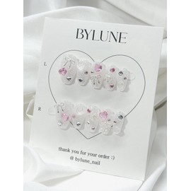 Jewel Pink Glitter Jewel Handmade Nail Tips Nail Tips - Short Nose Pin / 쥬얼 핑크 글리터 보석 수제네일팁 네일팁 - 숏코핀