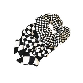 Checkered Plaid Scrunchies Black White Plaid Checkered Hair Scrunchies Checkerboard BW17 (Black White Plaid-3 Pcs)