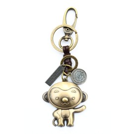 AuPra Funny Monkey KeyRing Gift Idea Women & Men Leather New Home Vintage Animal Lovers KeyChain | Mum & Dad Novelty Friendship Charm Key Ring Present | Girl & Boy Cute Best Friend Mini Pendant