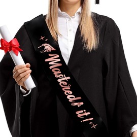 LHPYQ Mastered It Sash,Happy Master's Degree Satin Sash,Class of 2025 Graduation Gifts,Congratulations MBA Graduation Party Decorations (Rose Red)