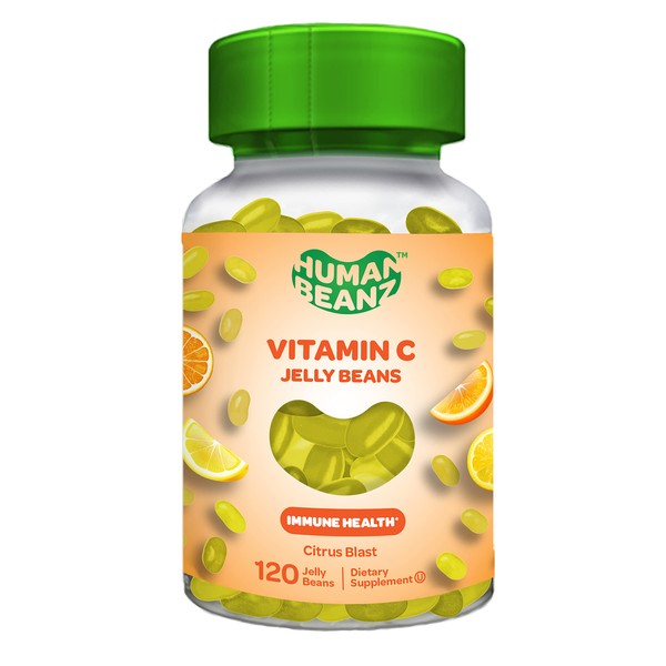 Human Beanz Vitamin C Jelly Bean Gummies for Adults, Immune Support Dietary Supplements, Vegetarian, 120 Citrus Blast Jelly Beans, Kosher