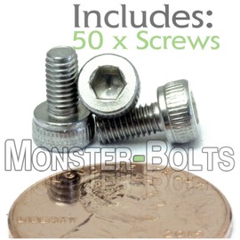 MonsterBolts - M3 x 6mm Socket Head Screws, DIN 912, A2 Stainless Steel, 50 Pack