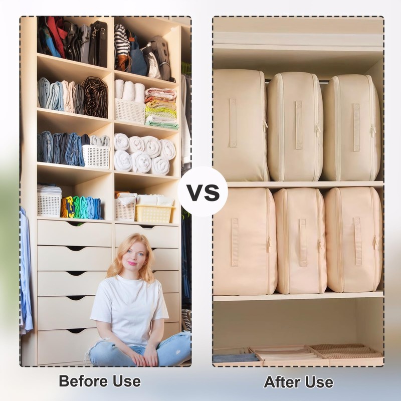 2Pcs Ultra Space Saving Self Compression Organizer, Compression Packing Cubes,
