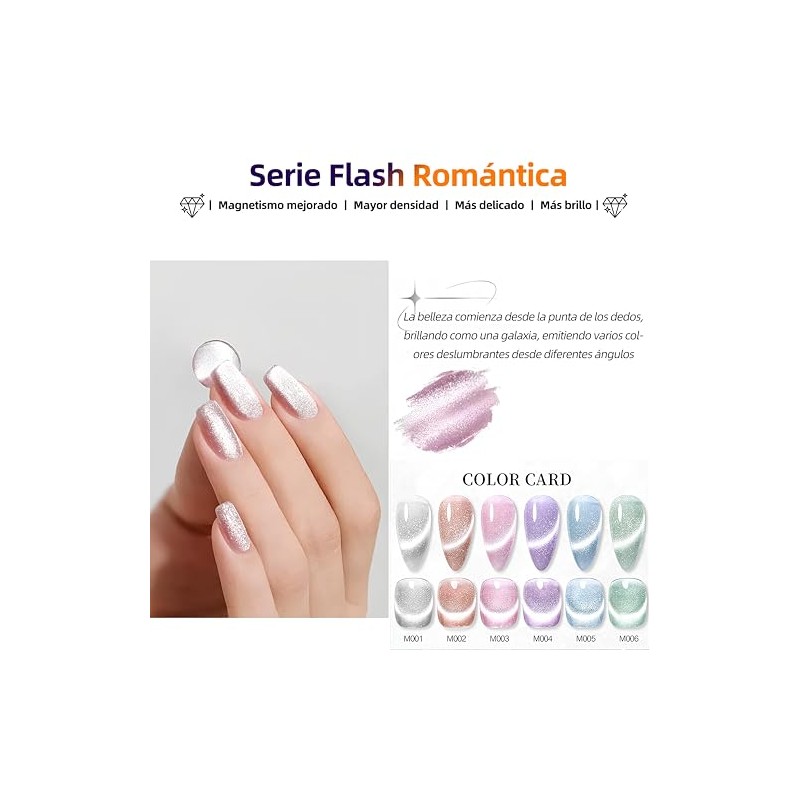Kit cat eye gel polish,6 Brillo colores Esmalte ojo de