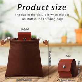 zalati Foraging Bag Folding Waist Bag Mushroom Food Canvas Pouch with PU Leather Buckle & Drawstring for Outdoor Travel Camping Hiking Bag