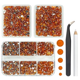 qiipii 3 Boxes 5070PCS Orange Resin Rhinestones Crystal Topaz Orange Resin Rhinestones Crystals Diamonds 2mm-6mm Non-Hotfix Gems Stones for Nails Tumblers Mugs Bottles DIY Crafts Body Face Eyes Makeup