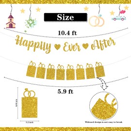 WeBenison Happily Ever After Wedding Decor with Photo Frame Bridal Shower Bunting Decorations Bachelorette Party Picture Banner Gold Glitter