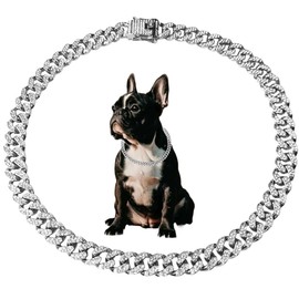 Silver XXS Dog Cuban Link Chain,Dog Chain Bling Necklaces Cats Metal Crystal Sparkly Diamond Rhinestone Puppy Chain Collars for Small Medium Large Gilrs Female Boys,8 inch