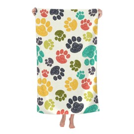 VOOHDDY Dog Cute Colorful Paw Beach Towel Soft Absorbent Microfiber Quick Dry Large Bath Towels for Bathroom Women Men Boys Girls Pool Camping Travel Swimming Picnic Sports
