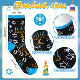 Cozypower 12 Pairs Hanukkah Crew Socks Novelty Holiday Christmas Hanukkah Crew Socks Blue Chanukah Hexagram Star Menorah Dreidel Pattern Socks for Men Women Funny Gifts Hanukkah Costume Supplies