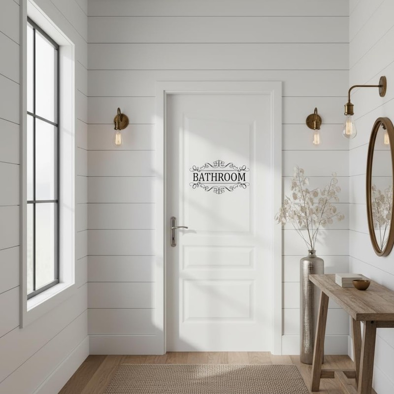 Bathroom Door Wall Sticker, Removable English Letter Signs, Decorative Decal