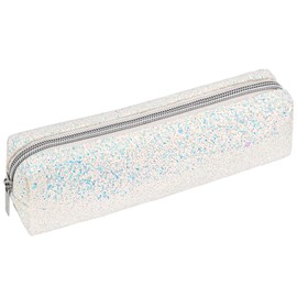 Biiange White Pencil Box Glitter, Shiny Pencil Case, Stationery Zipper Portable Case, Storage Bag, for Daily Work (1Pcs)