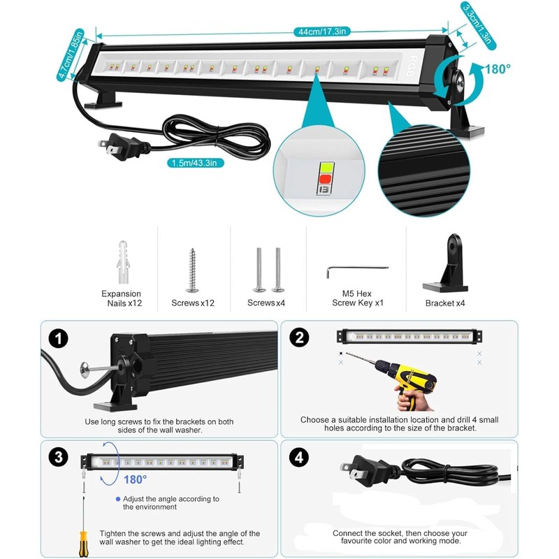 MEIKEE 42W Wall Washer Lights, RGBCW Smart APP Waterproof Outdoor