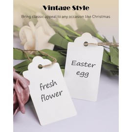 Uniclife 100 Pcs White Paper Tags with String Writable Cardstock Price Tags with Jute Twine Hang Tags for DIY Crafts Clothing Christmas Wedding Birthday Blank Merchandise Marking Tags, 2.76" x 1.55"