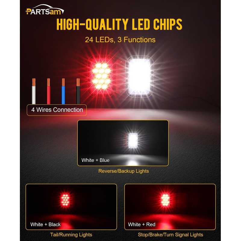 Partsam 2 Rectangle Double Led Trailer Tail Lights 24 LEDs
