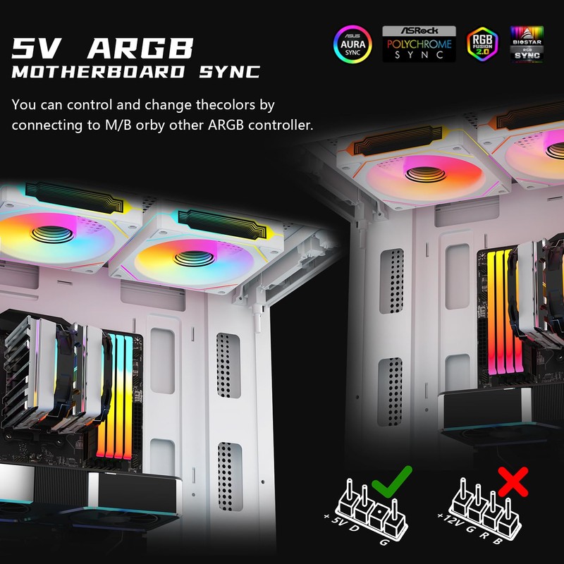 RGB Fans:5pack 120mm PWM ARGB Case Fan with Fan Hub