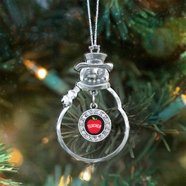 Inspired Silver - Apples are for Teachers Charm Ornament - Silver Circle Charm Snowman Ornament with Cubic Zirconia Jewelry