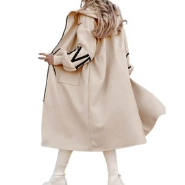 chouyatou Women's Casual Knitted Sleeve Wool Trench Coat Zip Up Hooded Wool Blend Overcoat with Pockets (Small, Apricot)