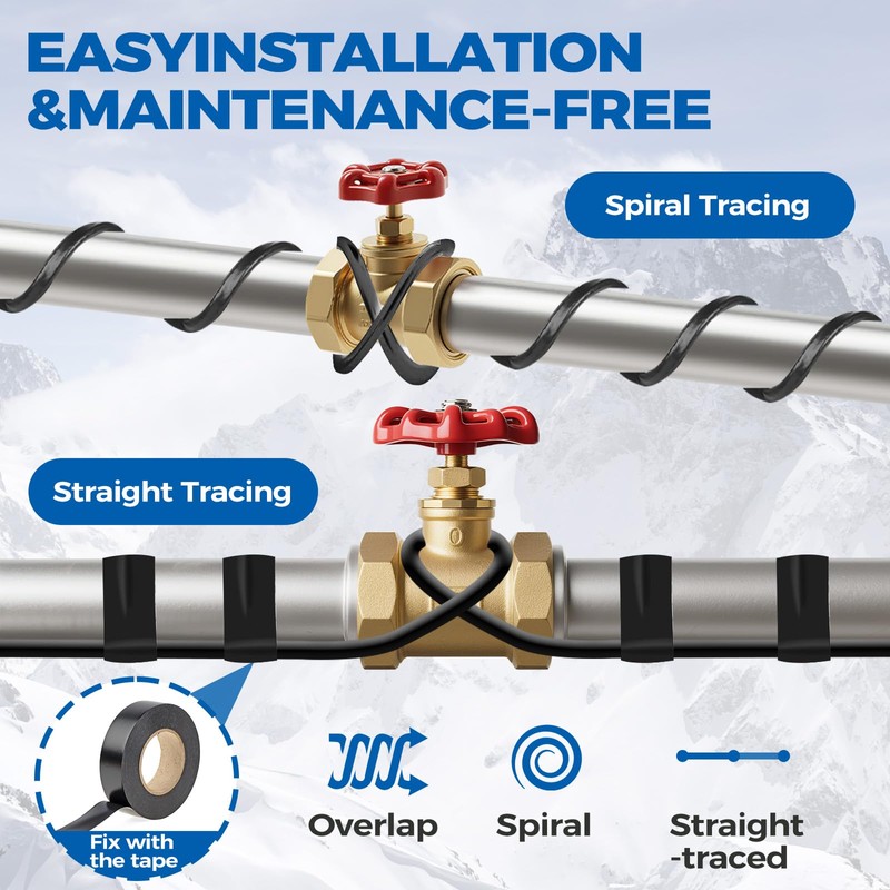 JDZKOMKE 5W/FT 120V Pipe Heat Tape 80FT (3FT-200FT) - Freeze