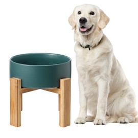 Elevated Dog Bowl for Large Dogs - Ceramic Raised Dog Bowl Stand - Dog Water Bowl and Food Dish - Heavy Weighted or No Tip Over Dog Comfort Food Bowl - Pet Bowl Extra High Capacity 8.4" Diameter