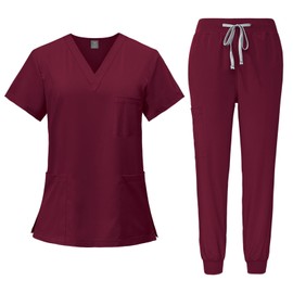 Maizoon Scrub Set for Women Medical Overalls Suit V Neck Top with 2 Pockets Short Sleeve Quick-drying Sweat-wicking