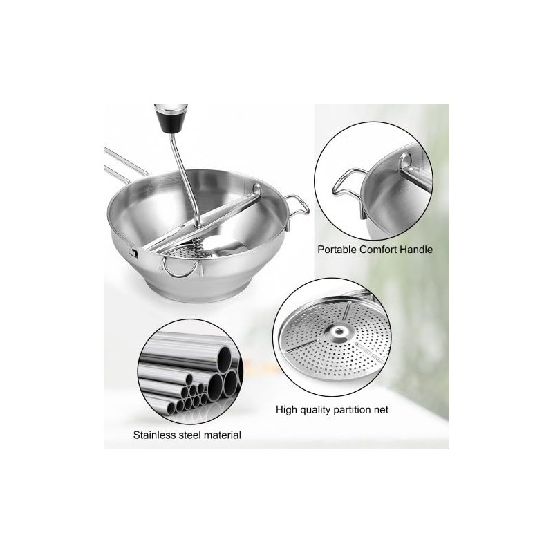 Volumoon Stainless Steel Strainer with 3 Strainer Insert Perforated Discs,