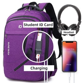 FENGDONG Mochila de viaje grande y duradera e impermeable para portátil de 17.3 pulgadas, mochila universitaria para hombres y mujeres, mochila de negocios con puerto de carga USB y puerto para