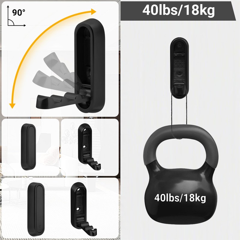 Vidroxin Black Folding Wall Hooks – 2PCS Heavy Duty Foldable