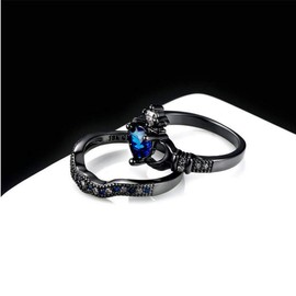 LOVERSRING Couple Ring Bridal Set His Hers Black Claddagh Ring Heart Shape Rhinestone Stacking Irish Ring Stainless Steel Wedding Ring Band, stone crystal Metal, Agate