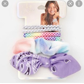 Claire’s Sky Brown Rainbow skateboarder Surfer bracelets Hair Scrunchie Tie Dye