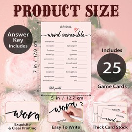 Minimalist Pink Bridal Shower Games, Bridal Word Scramble Bridal Shower Game for 25 Guests, Funny Wedding Games for Rehearsal Dinner, Wedding Bachelorette Engagement Party Supplies-C09