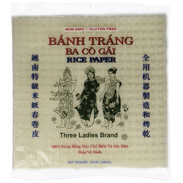 4 Packs Three Ladies Spring Roll Rice Paper Wrappers (Square 22cm)