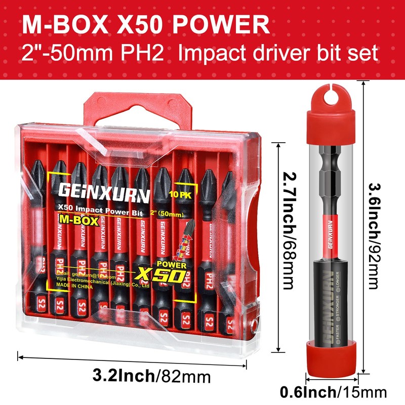 Geinxurn Impact 2 in. #2 Phillips Power Driver Bits,30 Pack
