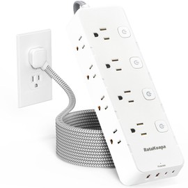 10 Ft Surge Protector Power Strip - 8 Widely AC Outlet 4 USB Ports(2 USB C), Flat Plug Extension Cord with Multiple Outlets, Individual Switches, Desk Extender for Dorm, Home, Office Essentials, 1400J