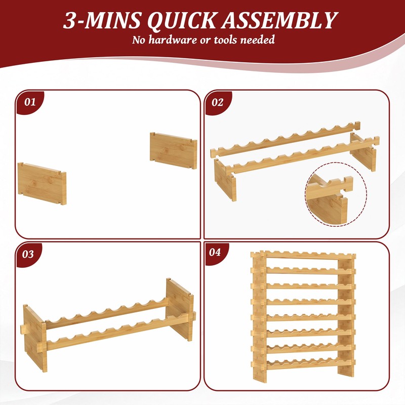 VASMIA Bamboo Stackable Wine Rack,72 Bottles Wine Rack Freestanding Floor,No