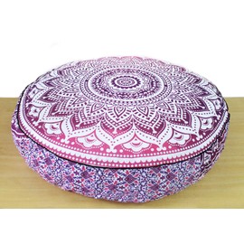 ICC Large Hippie Mandala Round Floor Pillow Cover Ottoman Pouf Cover Daybed Oversized Cotton Cushion Cover with Heavy Duty Zipper Seating Ottoman Poufs Dog-Pets Bed (Pink Ombre, 35" Round)