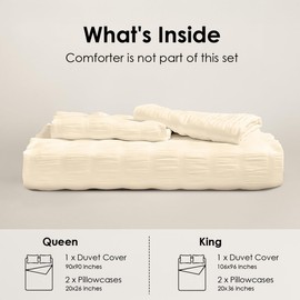 Beige Duvet Cover King Size, Seersucker 3 Pieces Bedding Set, Includes 1 Duvet Cover 106x96 Inches and 2 Pillowcases 20x36 Inches
