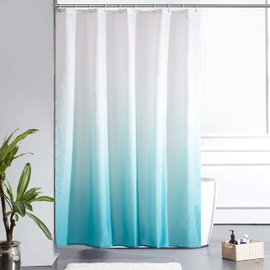 Furlinic Shower Curtain, Bathroom Curtain, Textile, Made of Polyester Fabric, Mould-Resistant, Waterproof, Washable, for Shower, Bath, 150 x 180 cm, White to Aquamarine, with 10 Shower Curtain Rings
