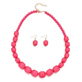 Pingyongchang Multicolor Chunky Acrylic Beads Necklace Earring Statement Strand Jewelry set Wilma Necklaces Dangle Earrings Strand Collars Drop Earring Costume Jewelry Beaded Chains for Women, Metal
