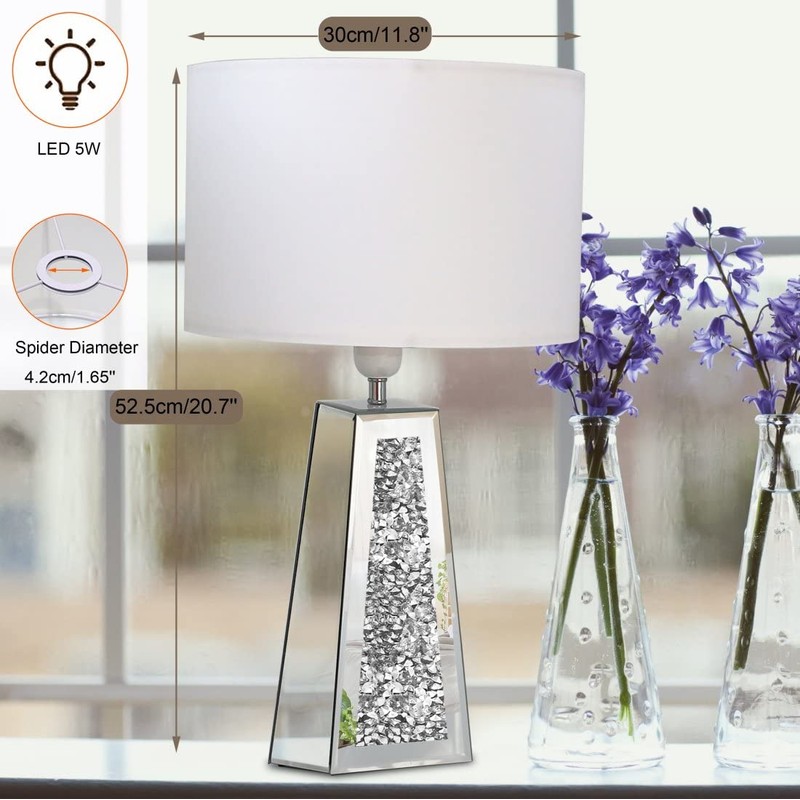 GOTHICO Silver Mirror Crushed Diamond LED Table Lamp, Four Prism