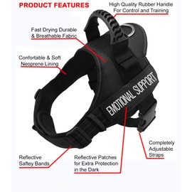Just 4 Paws Emotional Support Dog Harness Jacket with Padded Handle | 6 Sizes | Adjustable Straps & 2 Removable Reflective Patches (Extra Small-Chest 15-1/2" to 19-1/2", Black)